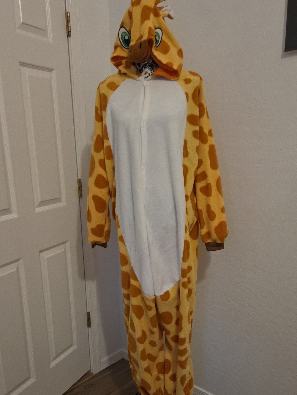 Giraffe Hooded Adult Costume Or Pajamas - Yellow/White